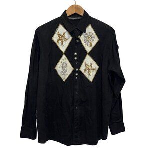 Vintage Whittall & Shon Black Shirt With Beaded Nautical Design & Decorative But